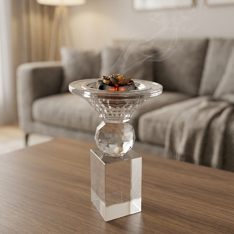 مبخرة كريستال فاخرة بقاعدة مرتفعة – تصميم أنيق للعود والبخور